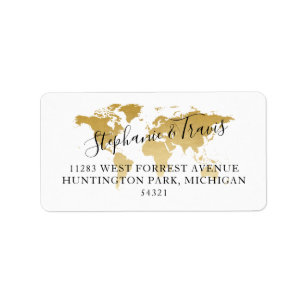 Elegant Script Return Address Gold Map  Label