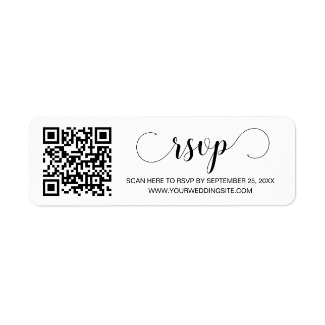 Elegant Script Return Label RSVP QR Code (Front)