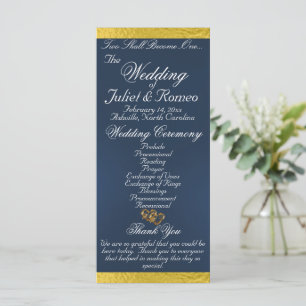 Elegant Script & Ribbon - Blue/Gold Wedding Program