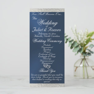 Elegant Script & Ribbon - Blue/Silver Wedding Program