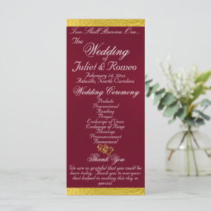 Elegant Script & Ribbon - Burgundy/Gold Wedding Program