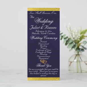 Elegant Script & Ribbon - Navy Blue/Gold Wedding Program