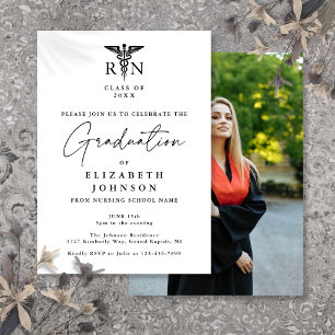 Elegant Script RN Nursing Photo Graduation Party Invitation