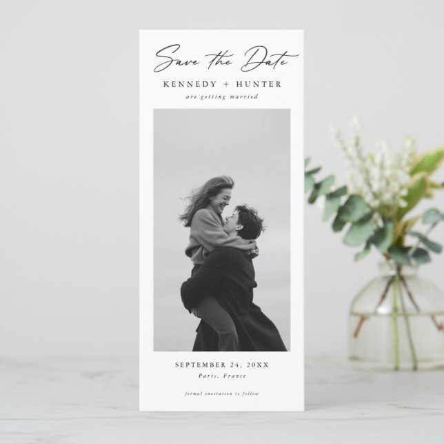 Elegant Script Romantic Modern Photo Wedding Save The Date (Standing Front)