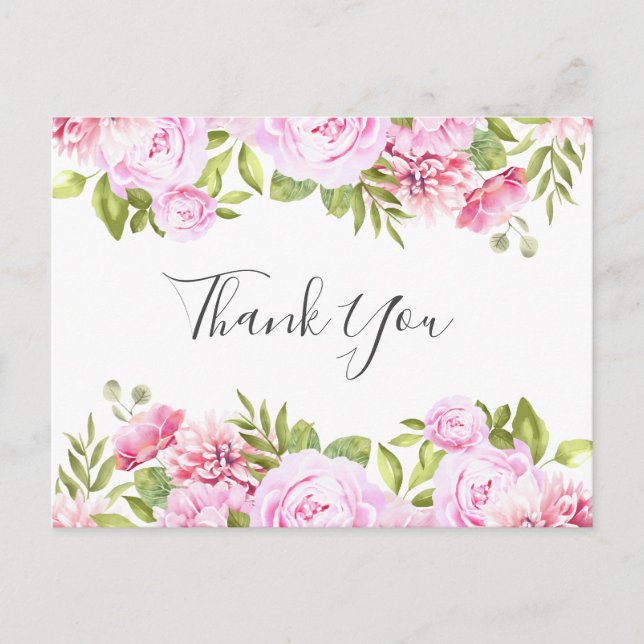 Elegant Script Rose Banner Business Thank You Postcard (Front)