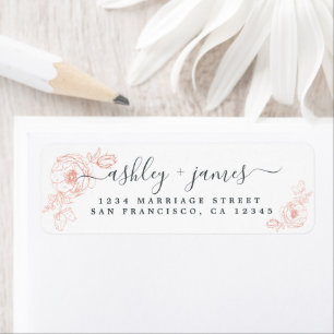 Élégant Script rose Floral Mariage Adresse de reto