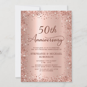 Elegant Script Rose Gold 50th Wedding Anniversary Invitation
