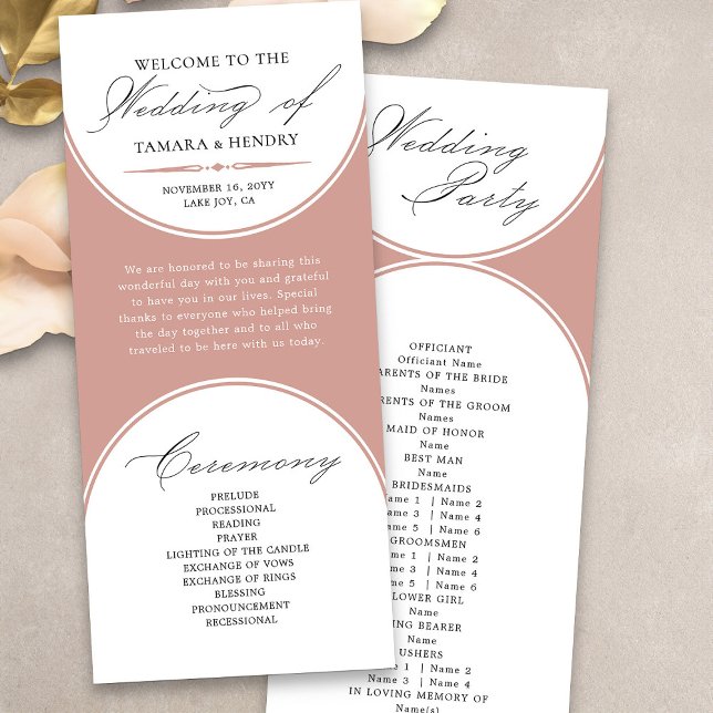 Élégant Script Rose Gold Arch Wedding Programme (Elegant wedding order of service program in rose gold from my Wedding Colors collection)