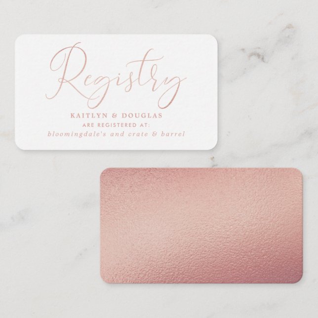 Elegant Script Rose Gold Foil Gift Registry Enclosure Card (Front/Back)