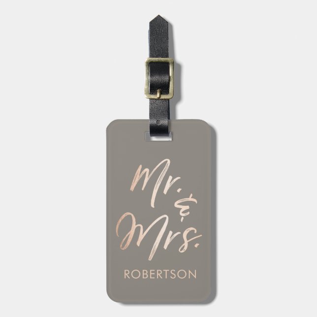 Elegant Script Rose Gold Luggage Tag (Front Vertical)