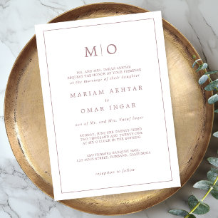 Elegant Script Rose Gold Monogram Invitation