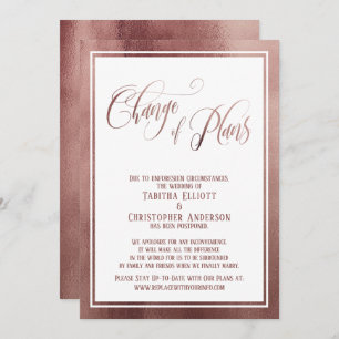 Elegant Script Rose Gold Postponed Wedding Card