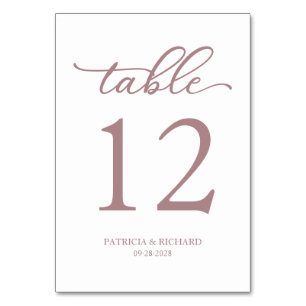 Elegant Script Rose Gold Wedding Table Number