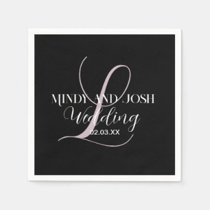 Elegant Script Rose Initial Wedding Favour Napkin