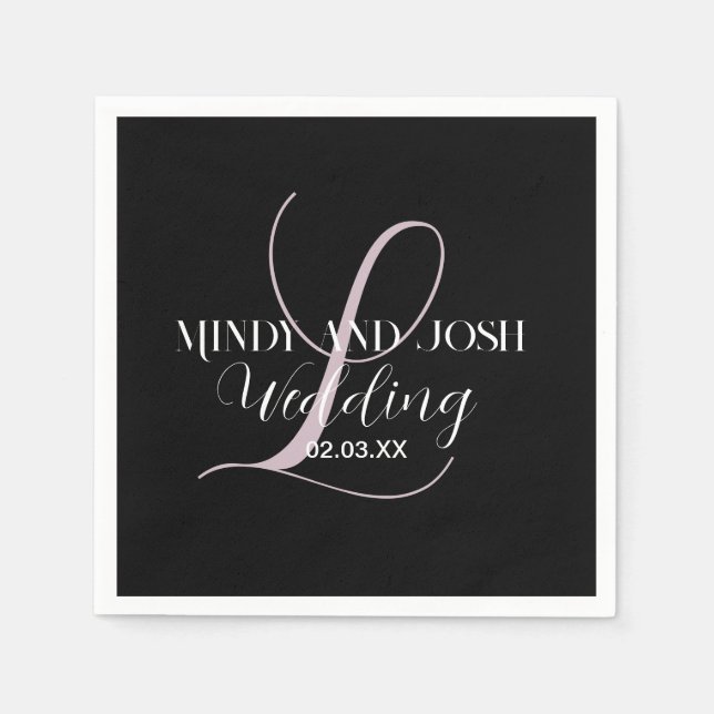 Elegant Script Rose Initial Wedding Favour  Napkin (Front)