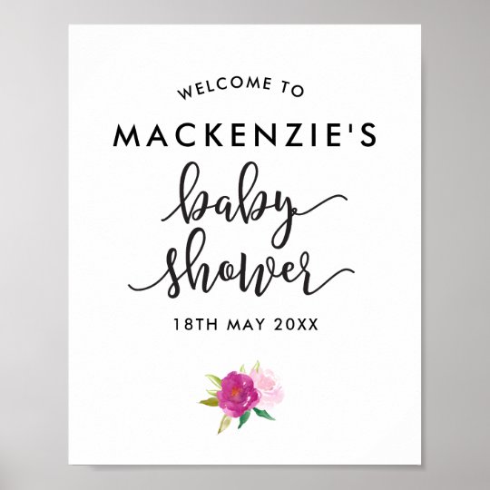 Elegant Script Roses Baby Shower Welcome Poster