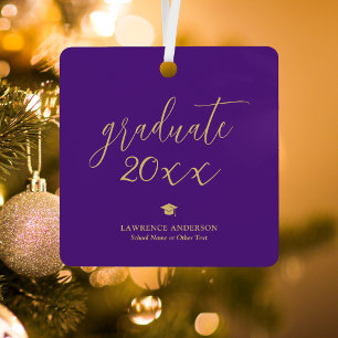 Elegant Script Royal Purple 2024 Graduate Photo Metal Ornament