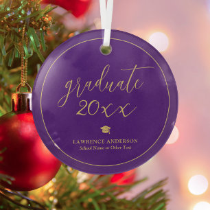 Elegant Script Royal Purple Graduate 2024 Glass Ornament
