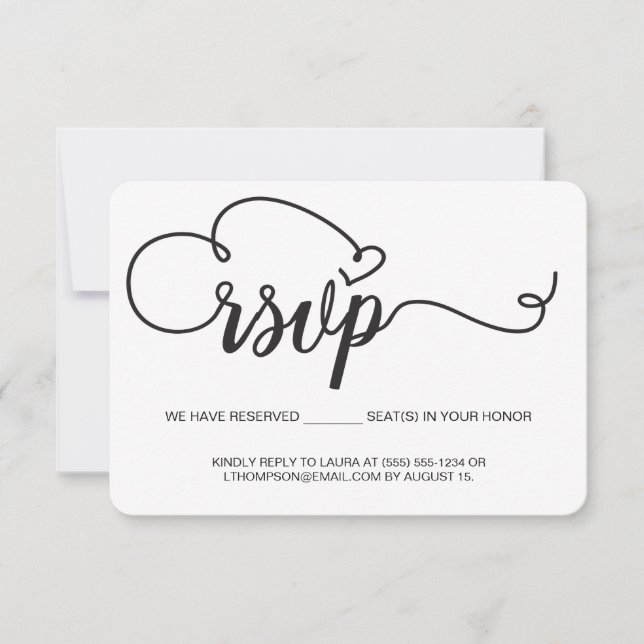 Élégant script RSVP E-mail Réservé mariage de sièg (Devant)
