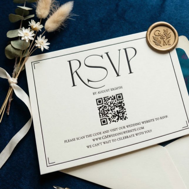 Elegant Script RSVP QR Code Black White Wedding  (Créateur téléchargé)