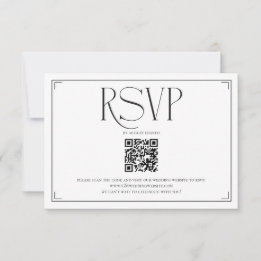 Elegant Script RSVP QR Code Black White Wedding Card