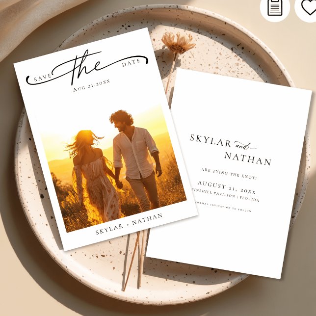 Elegant Script Rustic Boho Sunset Photo Wedding Save The Date (Creator Uploaded)