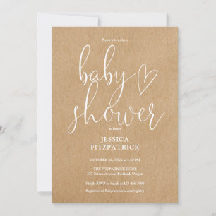 Elegant Script Rustic Kraft All In One Baby Shower Invitation