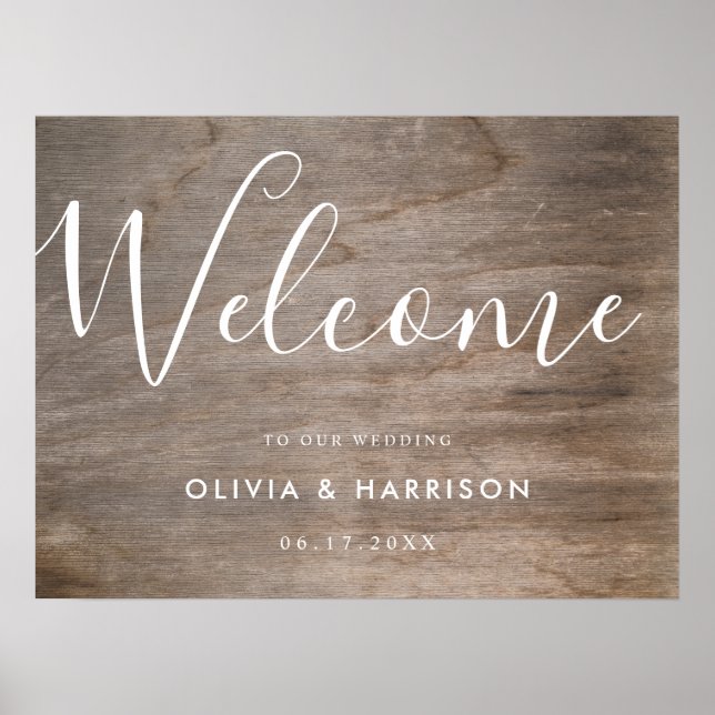 Élégant Script Rustic Mariage Affiche de bienvenue (Devant)