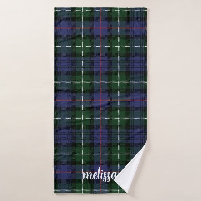 Elegant Script Rustic Tartan Custom Bath Towel (Bath Towel)