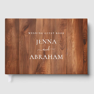 Elegant Script Rustic Wood Wedding Guest Book
