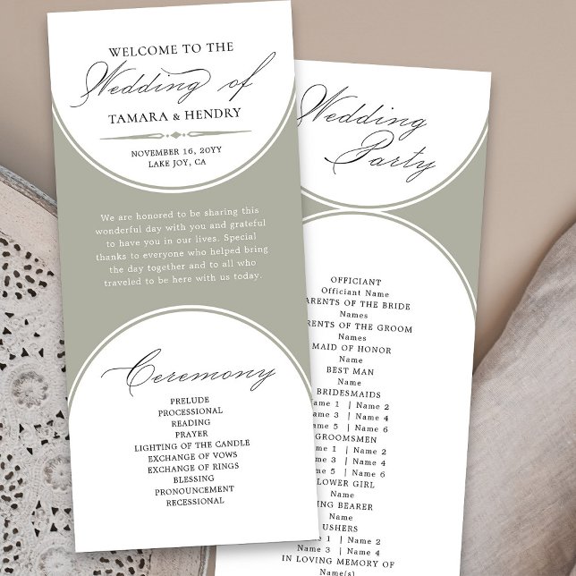 Élégant Script Sage Green Arch Wedding Programme (Elegant sage green wedding program from my Wedding Colors collection
)