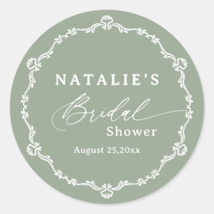 Elegant Script Sage Green Bridal Shower Classic Round Sticker