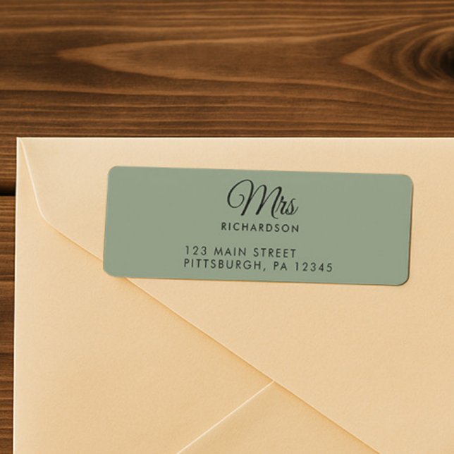 Elegant Script Sage Green Mrs. Name Return Address (Creator Uploaded)