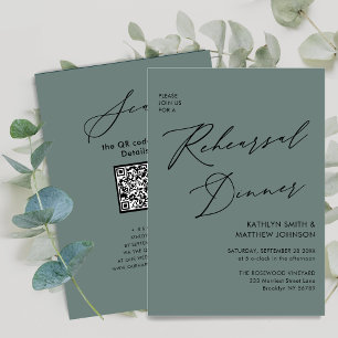 Elegant Script Sage Green Rehearsal Dinner QR code Invitation