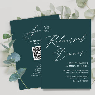 Elegant Script Sage Green Rehearsal Dinner QR code Invitation