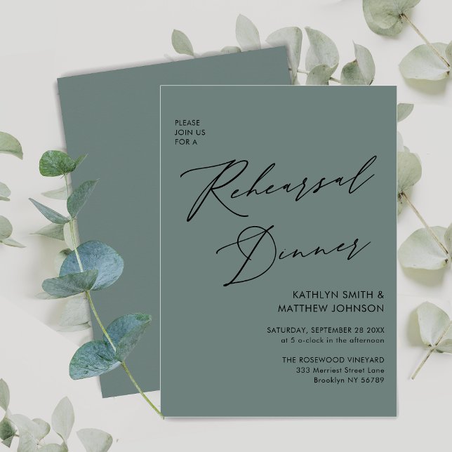 Elegant Script Sage Green Simple Rehearsal Dinner Invitation (Creator Uploaded)