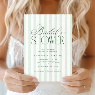 Elegant Script Sage Green Stripes Bridal Shower Invitation