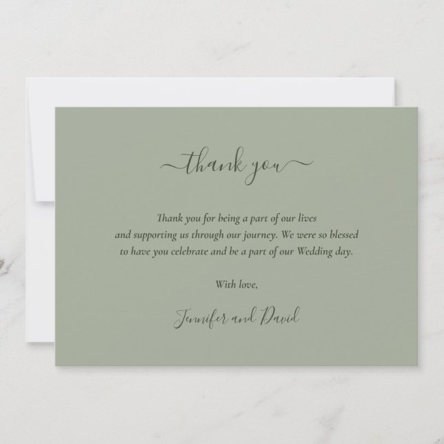 Elegant Script Sage Green Thank You Card (Front)