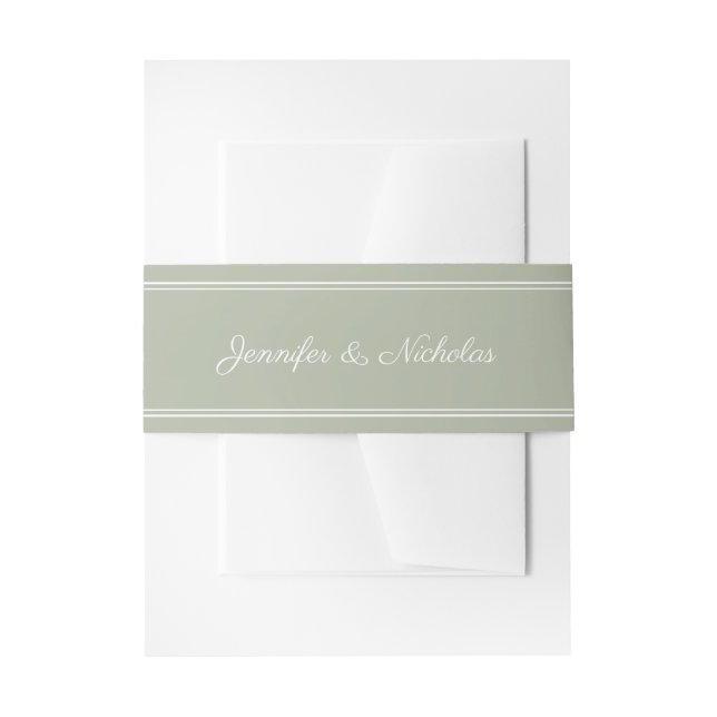 Elegant Script Sage Green Wedding Invitation Belly Band (Front Example)