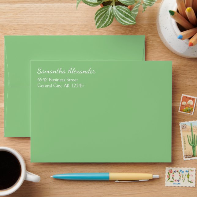 Elegant Script Sage Green White Address Envelope (Desk)