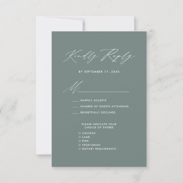Élégant Script Sage Vert Mariage minimaliste RSVP (Devant)