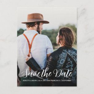 Elegant Script Save the Date Engagement Photo Announcement Postcard