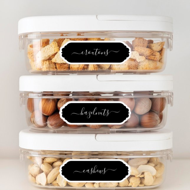 Elegant Script Scallop Frame Kitchen Pantry Labels (Creator Uploaded)