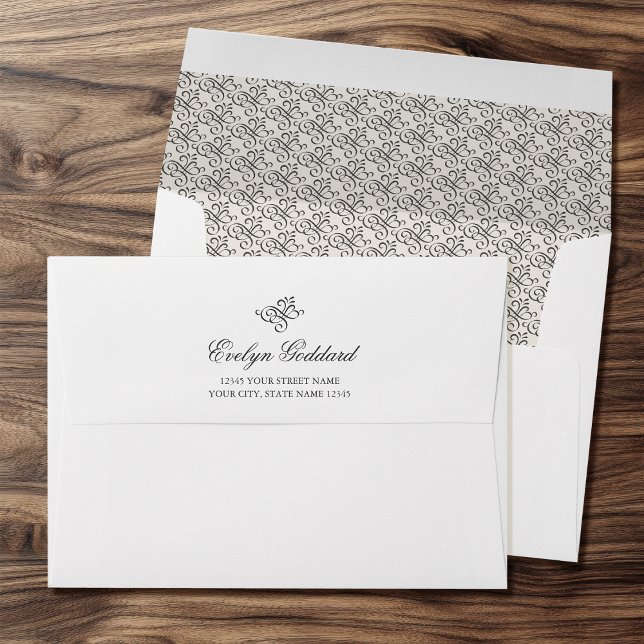 Elegant Script Scroll Pattern Ecru Return Address Envelope (Creator Uploaded)