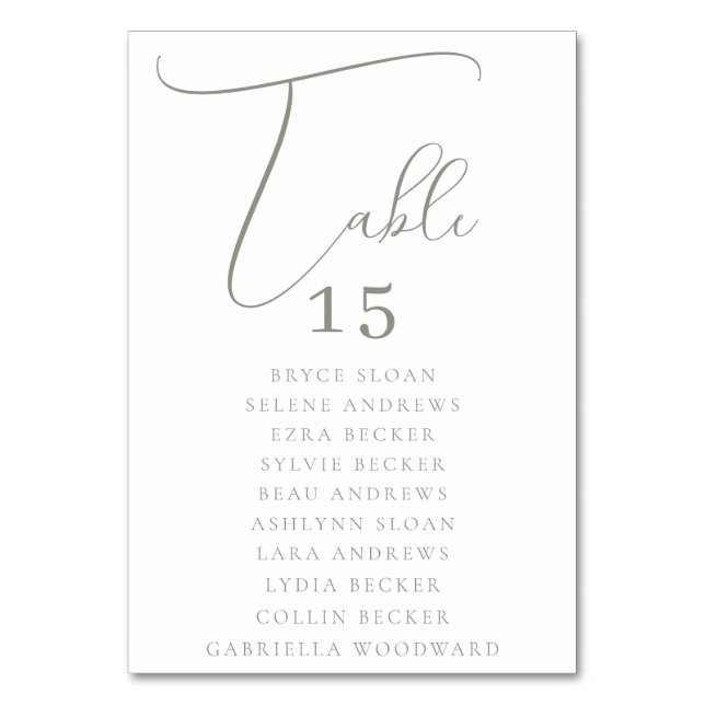 Elegant Script Seating Table Number (Front)