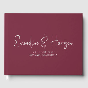 Elegant Script Serif Custom Burgundy Wedding Guest Book
