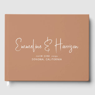 Elegant Script Serif Custom Caramel Wedding Guest Book