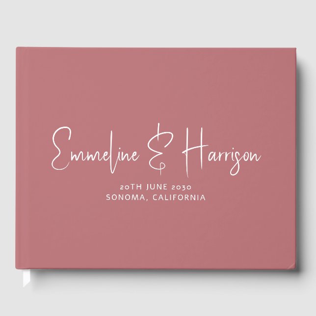 Elegant Script Serif Custom Dusty Rose Wedding Guest Book (Front)