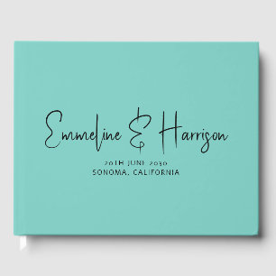 Elegant Script Serif Custom Light Teal Wedding Guest Book