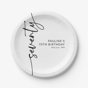 Elegant Script Seventy 70th Birthday Paper Plate